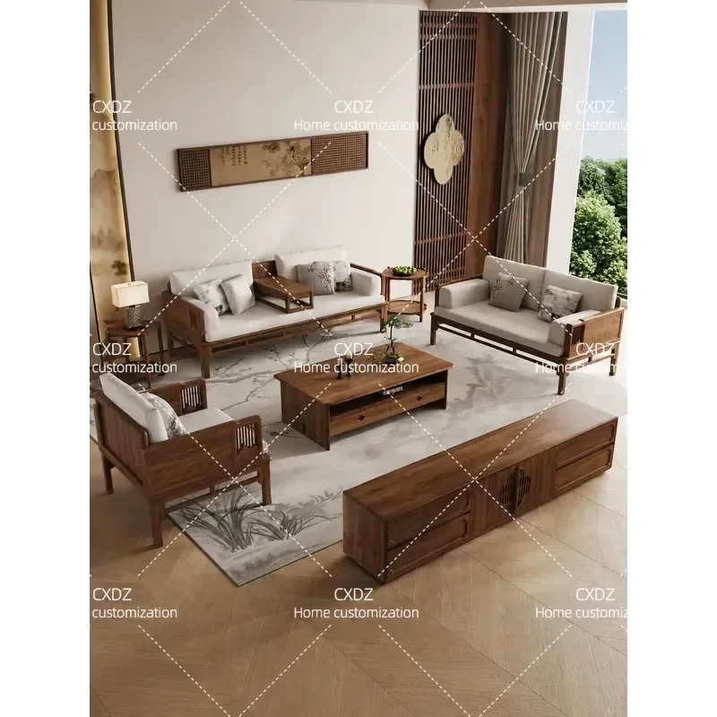Solid Wood Sofa Set Song Style Minimalist Zen Arhat Bed All Log Furniture Winter Summer Dual Purpose Plank Free Living Room