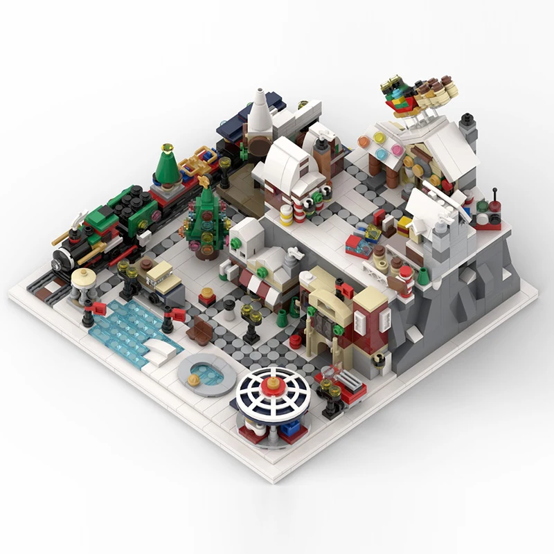 MOC Minifig Scale Winter Village Architecture, juego de bloques de construcción de interpretación de escenas pequeñas para niños, regalos de navidad