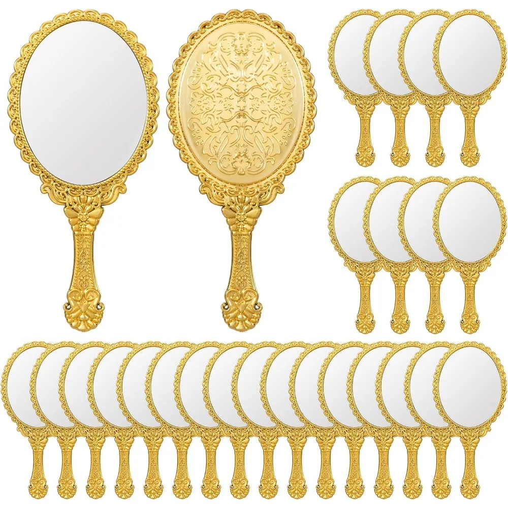 6-24Pcs Vintage Embossed Handheld Makeup Mirror Portable Cosmetic Hand Mirror Travel Mirror Wedding Birthday Party Guest Favor