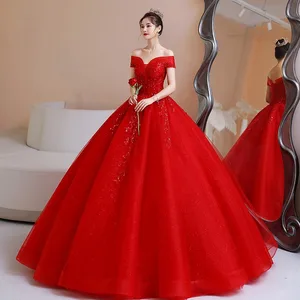 Bomeris rot aus Schulterkleid Quinceanera Kleider Maskerade 15 Jahre Moderollen Prinzessin Personalisierte Party 12 Hauptverkaufskleider 15 Jahre rot - №1