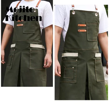 Adjustable neckband waist Denim apron Convenient front pocket Foldable soft wear-resistant overalls for home kitchen garden