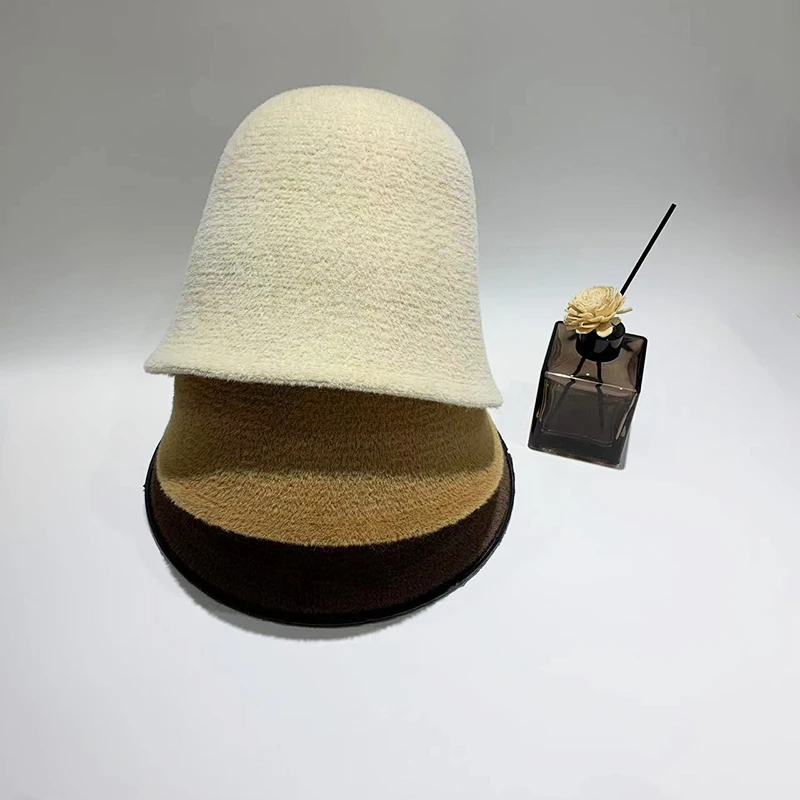 Winter New Plush Bucket Hat for Women Knitted Warm Fisherman Cap Japanese Simple Versatile Outdoor Luxury Korean Casual Panama