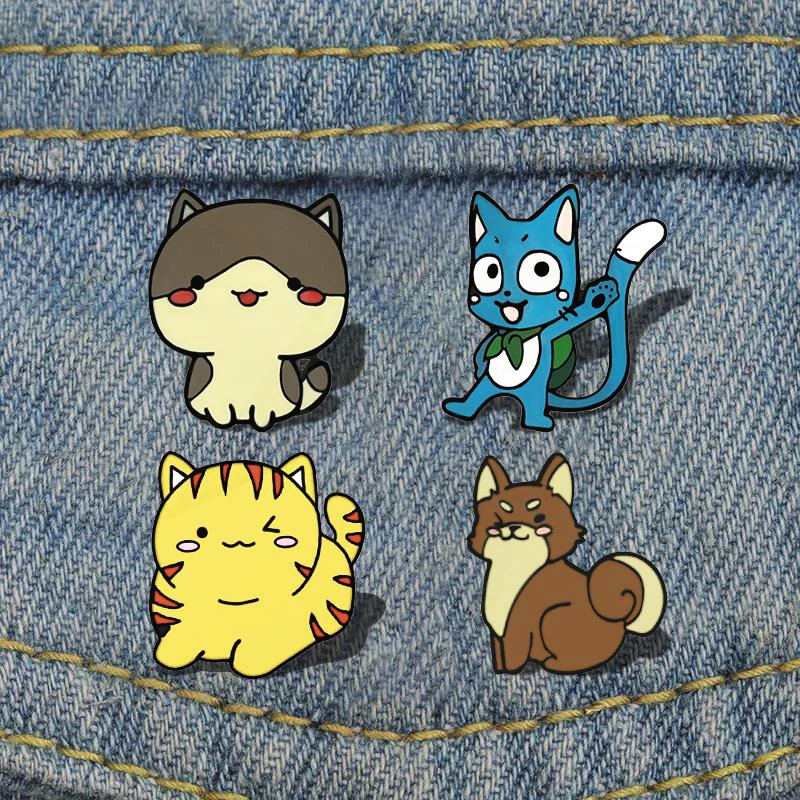 Smiling Wink Dog Pin For Kids Friends Gifts Denim Hat Lapel Badges Jewelry Cartoon Animals Enamel  Brooch Cute Civet Cat Kitten