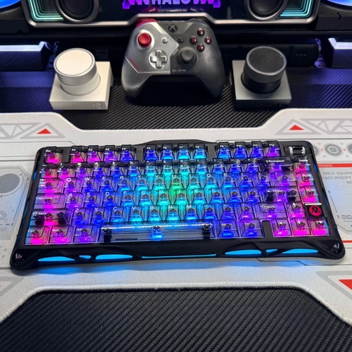 Imagen 2 del producto Nuevo Teclas de PC totalmente transparentes, color negro, 132 teclas, impresión UV, teclas de cristal transparente, perfil de cereza para interruptores MX, teclado para juegos