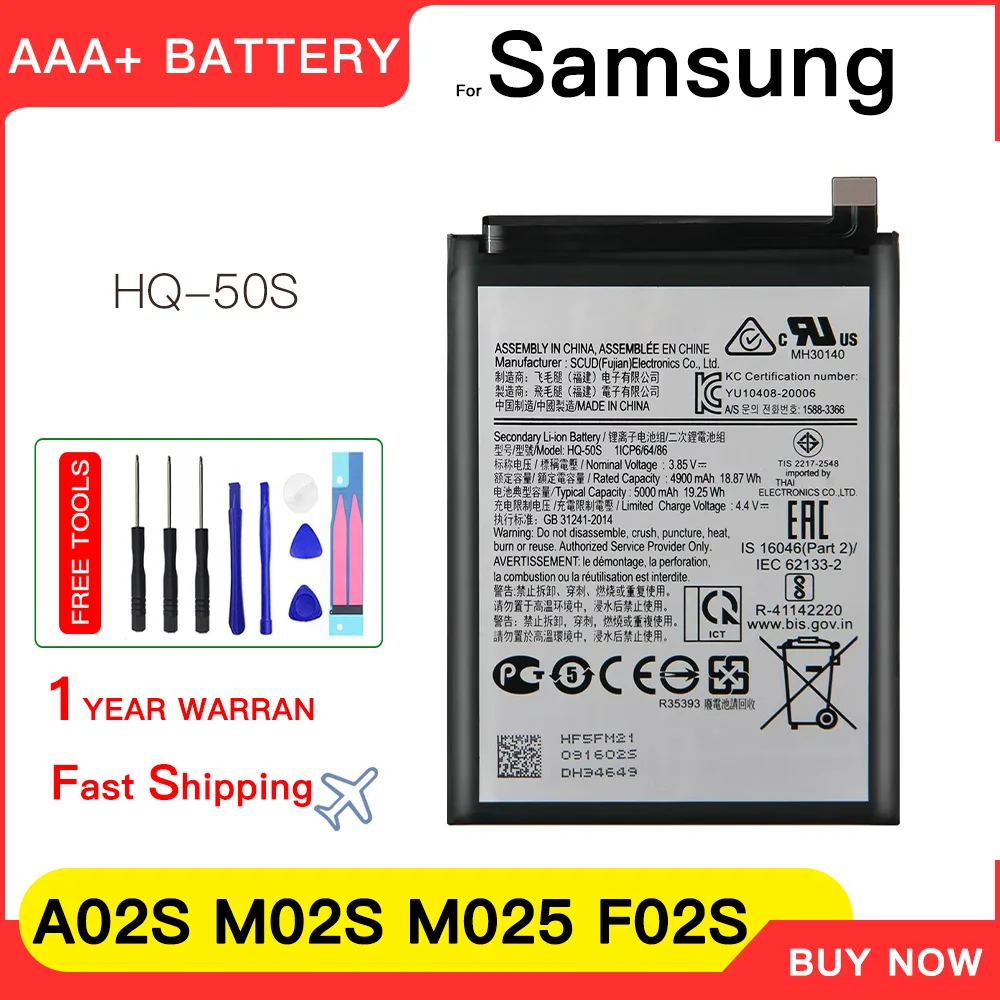 

Genuine HQ-50s Battery For Samsung Galaxy A02 A02S SM-A022F A022DS A022M A022G A025F A025DS A025G Replacement Batteria+Tools