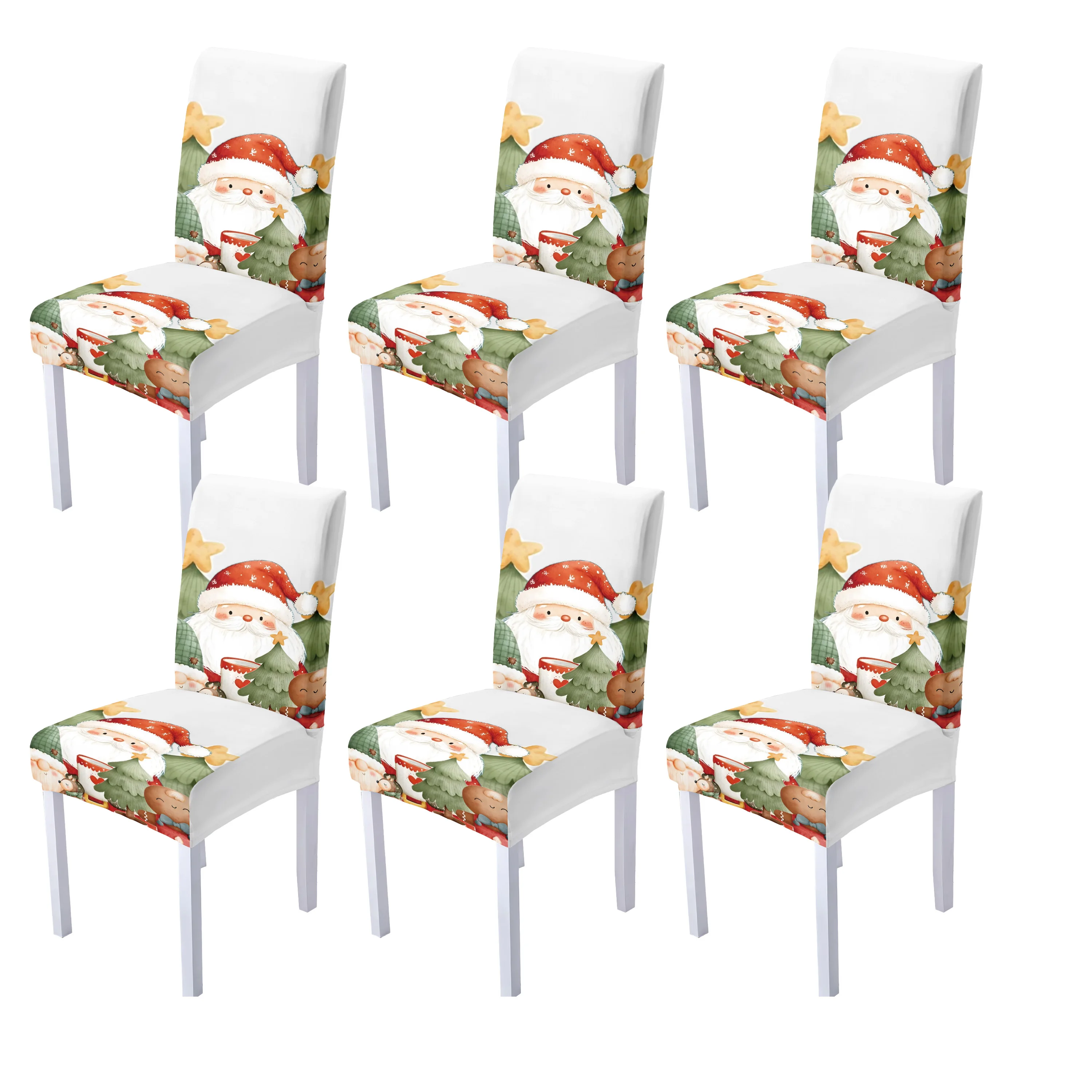 

4/6pcs Christmas dining chair covers, cute Santa Claus print, festive stretch spandex chair covers, home decor protectors.