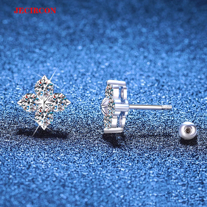 

JECIRCON Women's S925 Sterling Silver Moissanite Stud Earrings, 0.1ct Each Stone, Screw Back, Dazzling Floral Design, Must Have!
