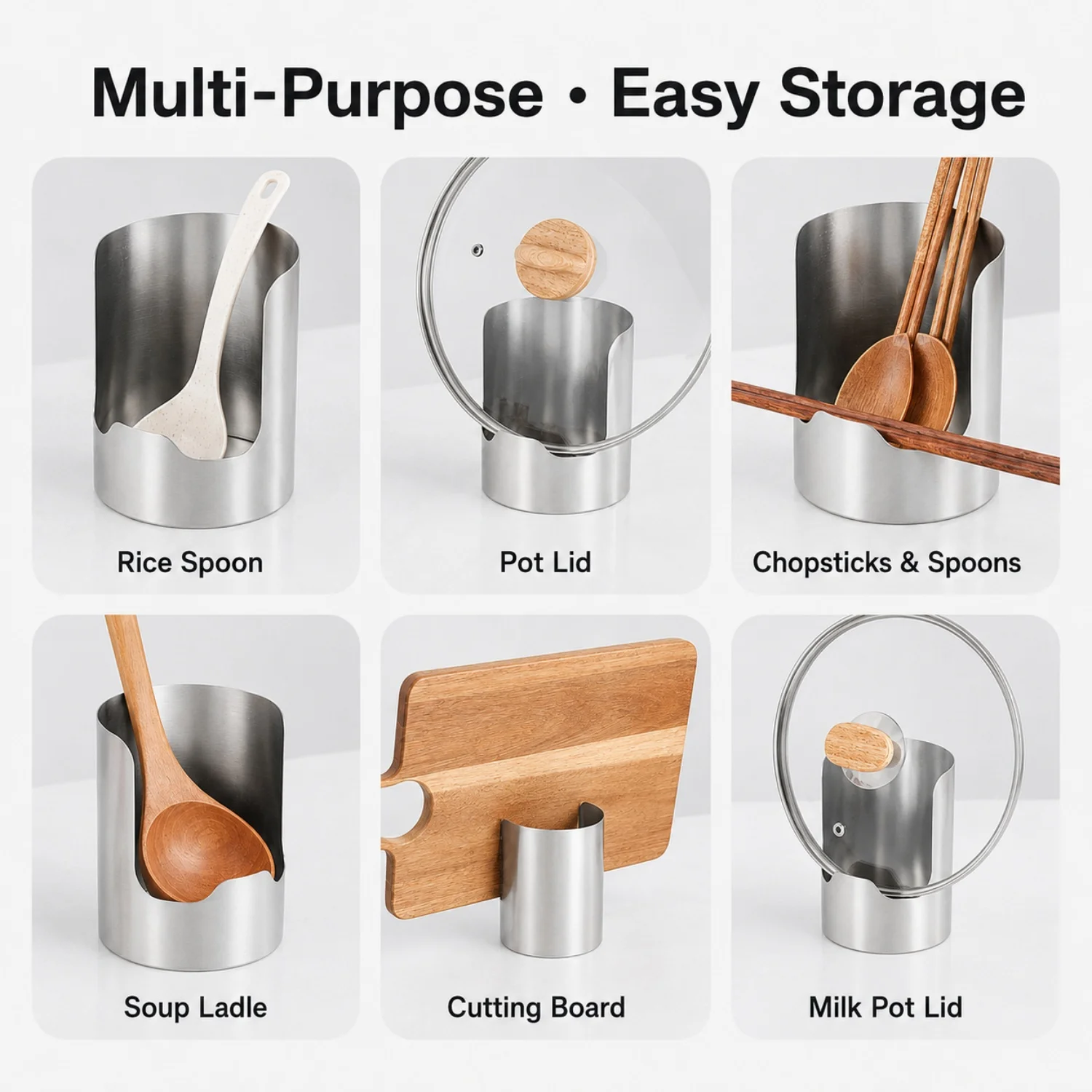 3pcs Stainless Steel Pot Lid Utensil Holder Multipurpose Kitchen Organizer Countertop Storage for Spoons Ladles Cutting Boards