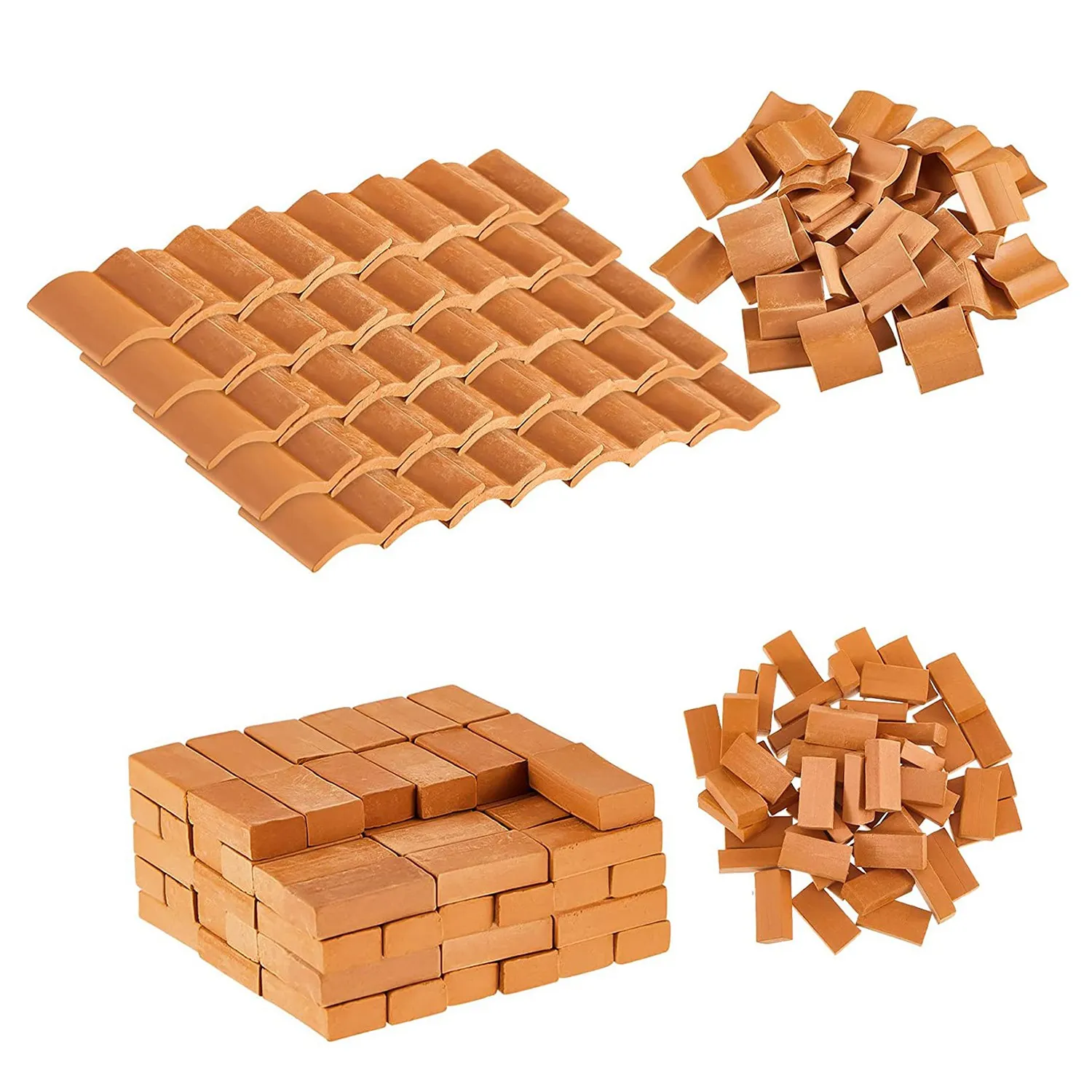 

200Pcs Mini Bricks&Roof Tiles Model Building Set Fake Red Bricks Landscaping Bricks Dollhouse DIY Garden