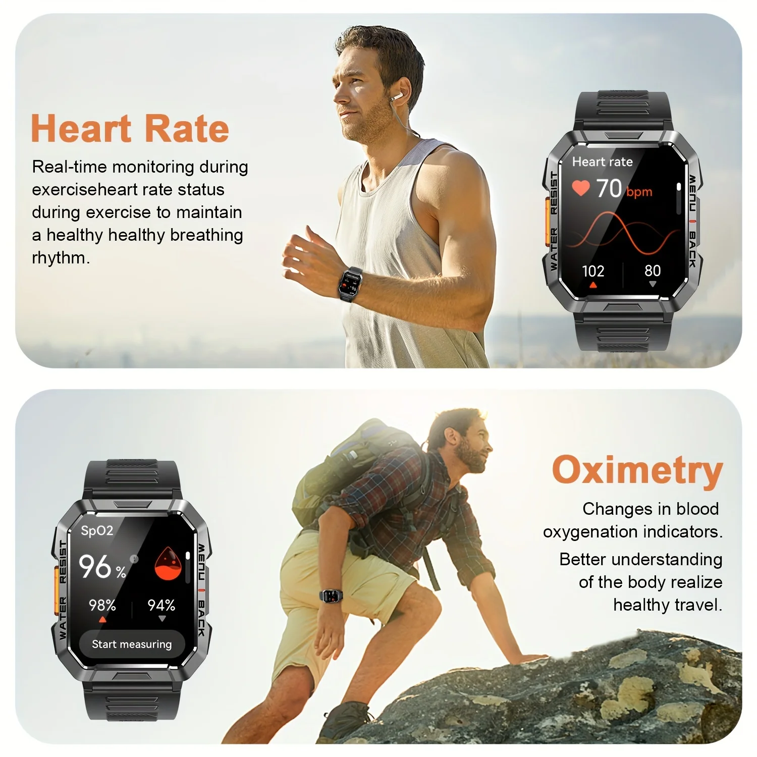 ساعة ذكية Blackview مقاومة للماء للاستخدام الخارجي مع ضوء الطوارئ وبطارية 900 مللي أمبير في الساعة وشاشة 2.01 بوصة عالية الدقة وساعات بلوتوث للرجال والنساء