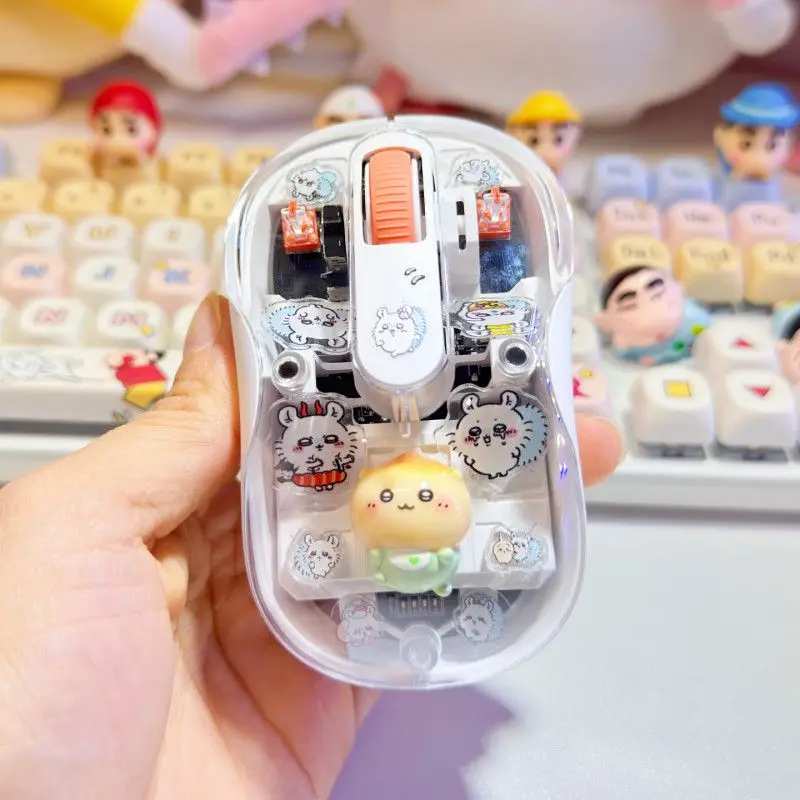 Kawaii Transparent Momonga Usagi Wireless Mouse Silent Dual Mode Bluetooth Cartoon Glowing Mouse Portable Office Computer Laptop