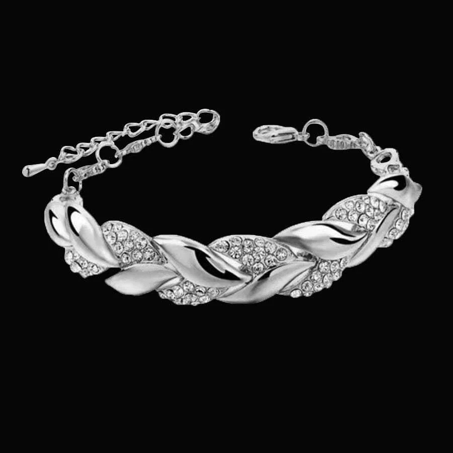 1PC Hip Hop Leaf Bracelet Women's Gold Twisted Shining Crystal Stone Pendant Bracelet Elegant Adjustable Chain Daily Jewelry image 4