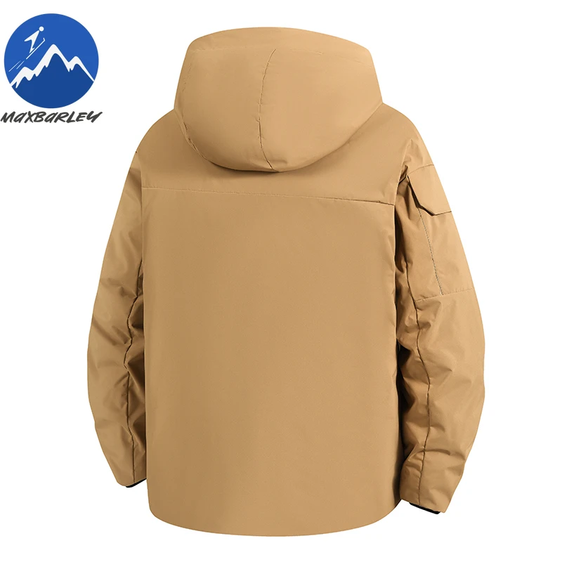 Piumino da uomo di marca Comfort Snow Ski Piumini spessi e caldi Cappotto invernale in piumino d'anatra leggero resistente al freddo con cappuccio tinta unita