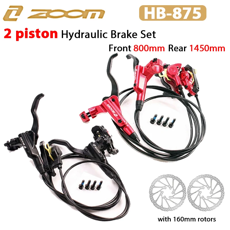 

Гидравлический тормозной комплект ZOOM 2 Piston MTB HB-875 для велосипедов: передний 800 мм, задний 1450 мм, дисковые тормоза для AM, DH, электровелосипедов.