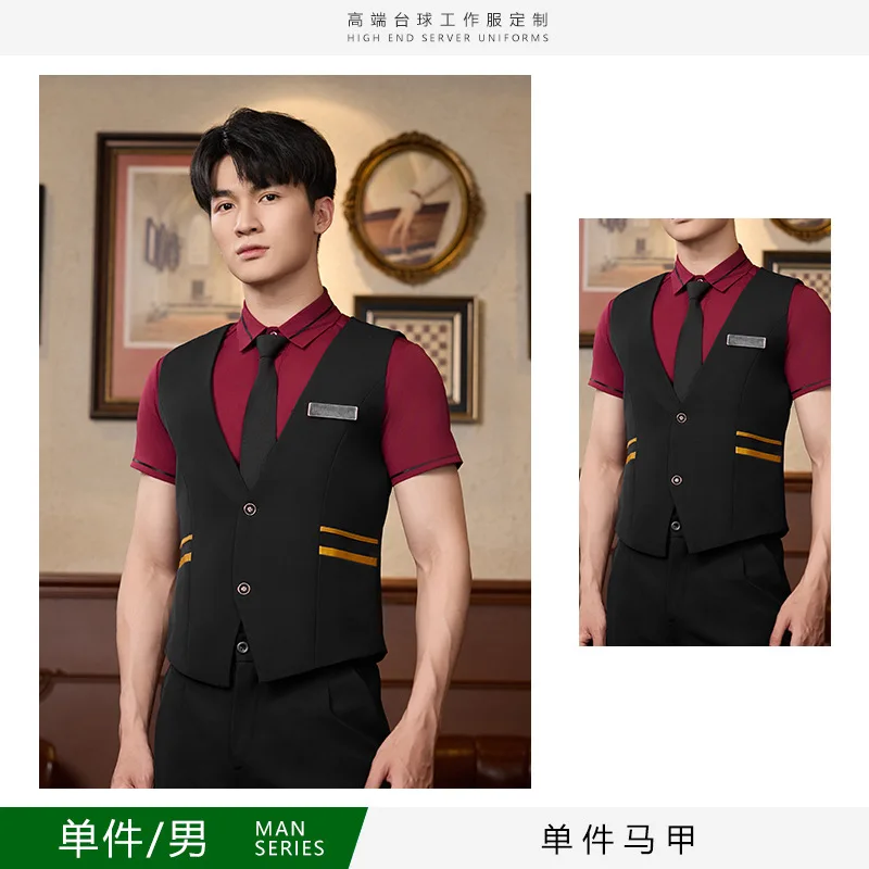 

Hotel PoolktvWaiter Work Uniform Men's Vest Billiard Room Front Desk Women's Short Sleeve Vest Set Printedlogo