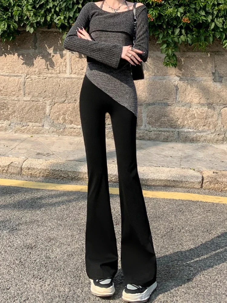 Spring and Summer New Flared Pants To Wear Micro Shark Solid Color Pants High Waist Slim Wide Leg Casual Long Pants