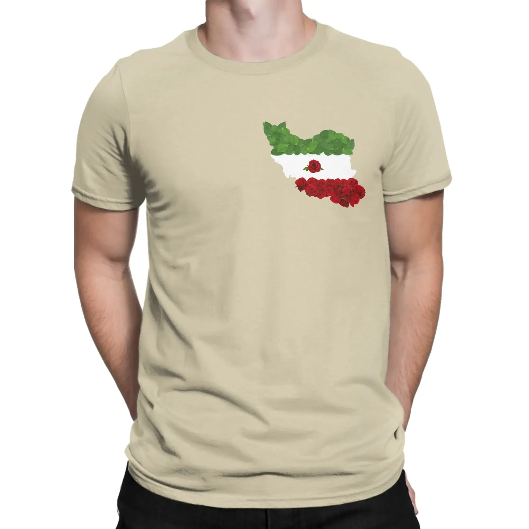 Men's T-Shirts Iran Map With Green Leaf And Red Rose Hipster 100% Cotton Tee Shirt Short Sleeve T Shirts O Neck Tops New Arrival