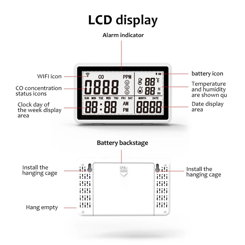 Tuya Wifi CO Meter Temperature And Humidity Tester Household Air Quality Monitor Carbon Monoxide Detector