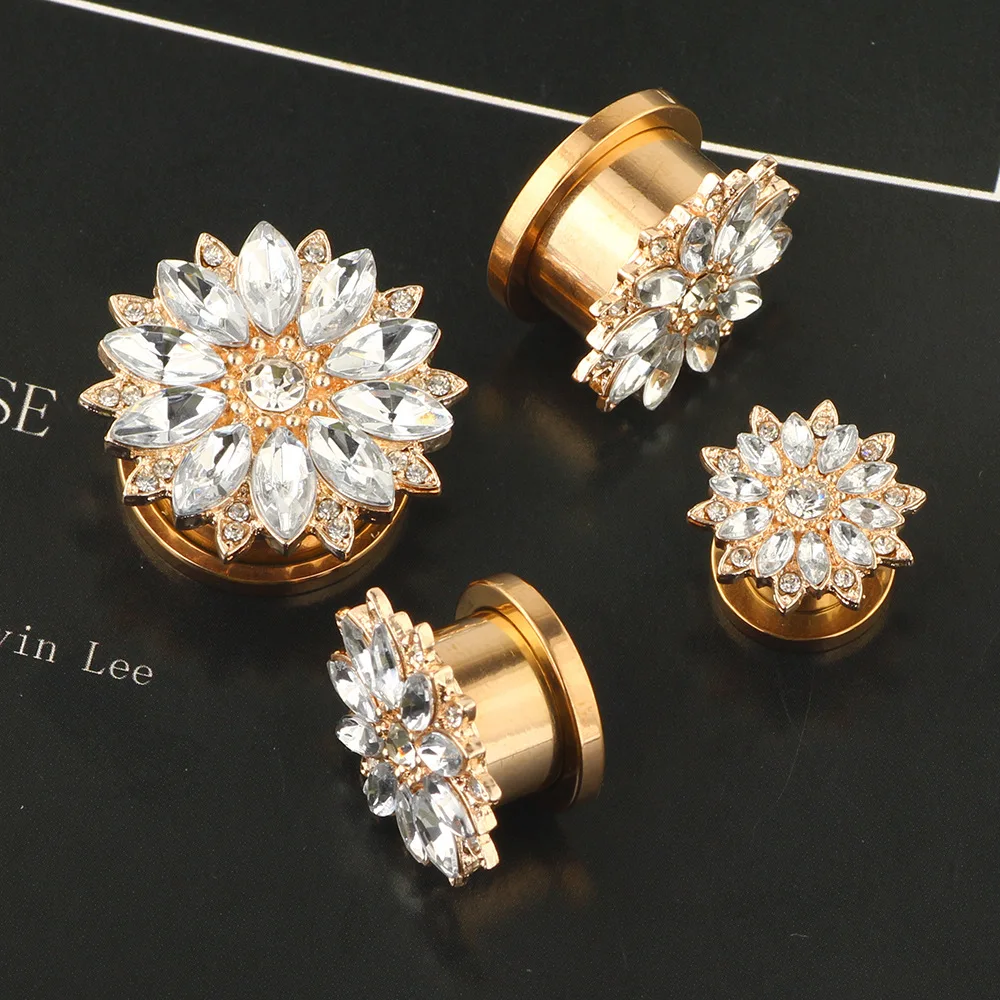 New Flower Zircons Auricle Ear Plug Piercings European and American Double Horn Ear Expander Human Body Puncture Jewelry