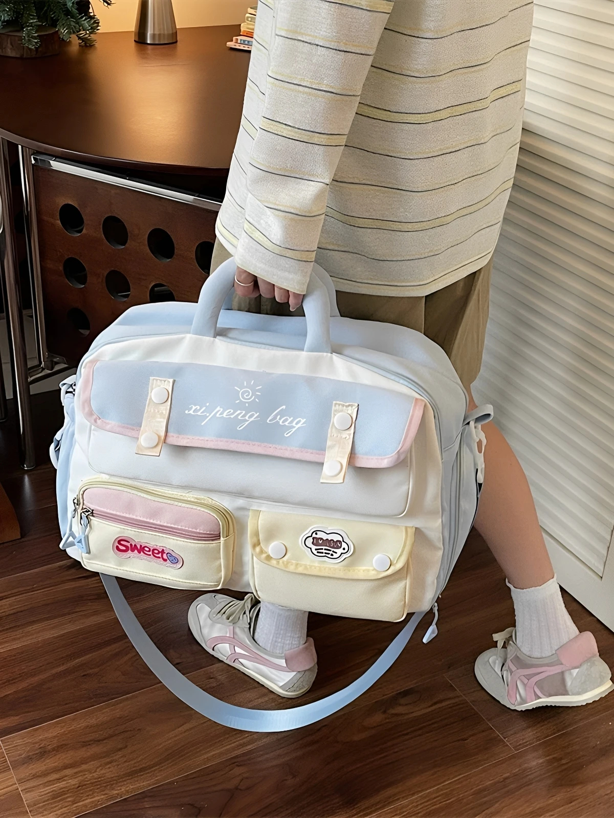 large-capacity-sport-fitness-bag-women's-handheld-travel-bag-check-in-baggage-durable-oxford-cloth-tote-bag-for-traveling