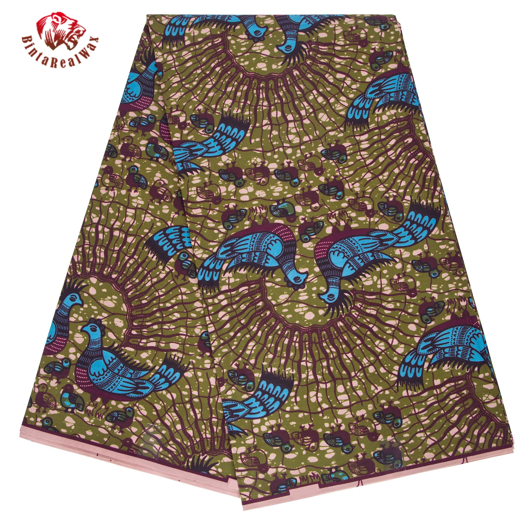 

African Wax Print Fabric Geometric Bird Design Blue Purple Olive Green Ankara Kitenge Dressmaking Home Decor FP6709