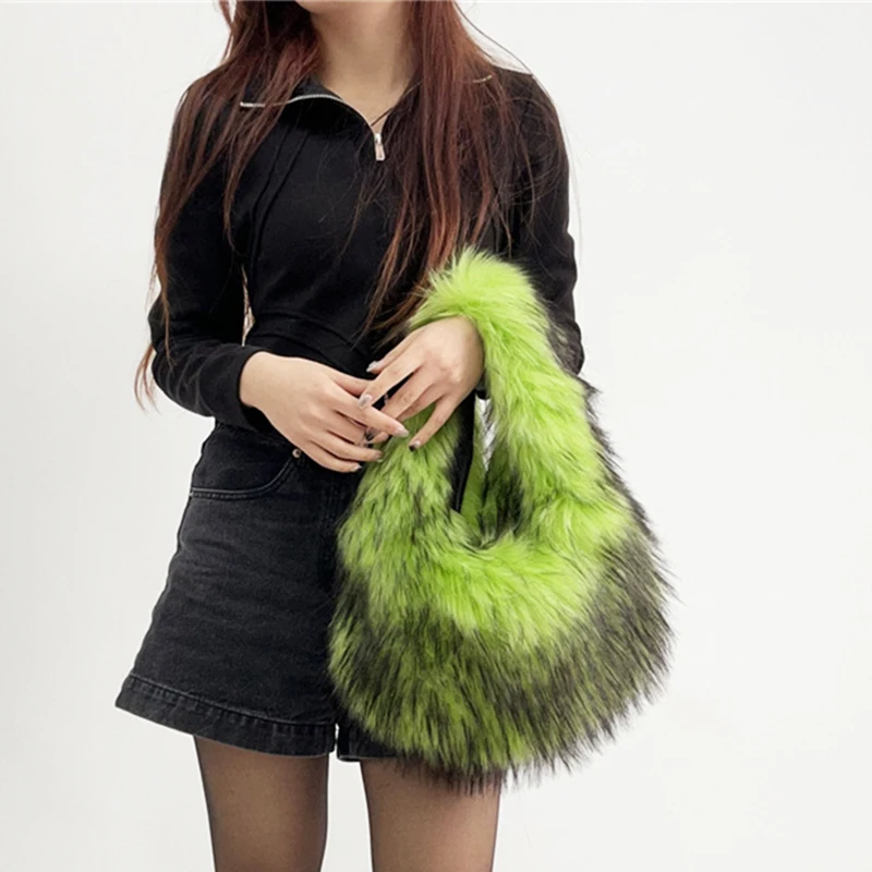 

Сумка из искусственного меха Y2K Меховой клатч для сумки-тоут Женские меховые сумки для женщин Роскошная вечеринка Сумка большой вместимости Женский кошелек