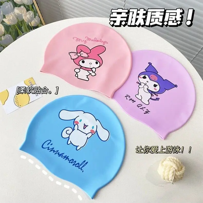 Cinnamoroll Children's Swim Cap Cartoon My Melody Kuromi Boy Girl Professional Swim Cap Ear Protection Extra Large Waterproof