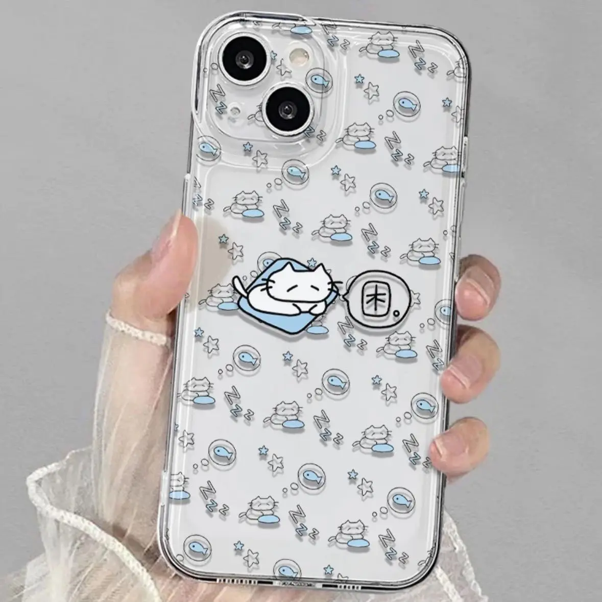 Cute Full Screen Kitten Fish Phone Case For OPPO Reno 12F 12 7 11 11F 10 2F 4 8 8T 8Z 7Z 7 6Z 6 5 Pro Plus 4G 5G Clear TPU Cover image 2