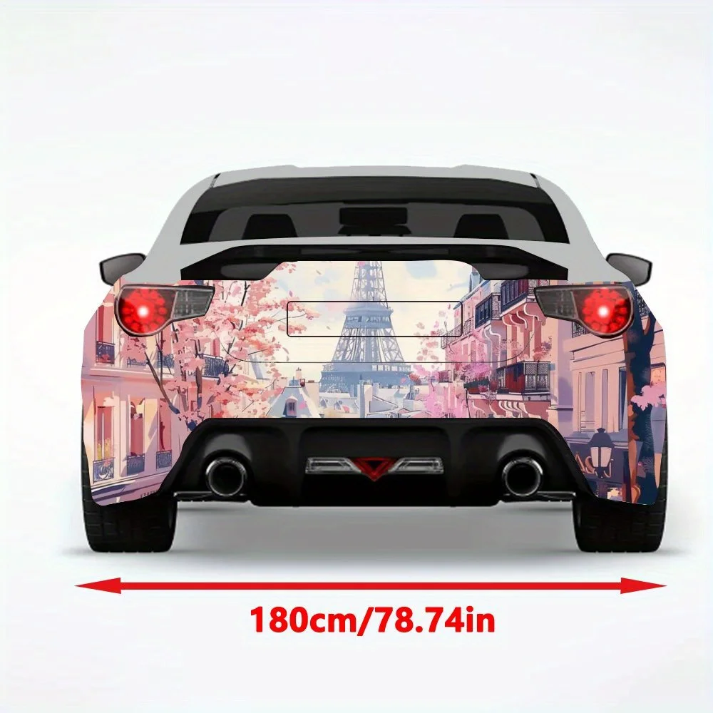 Cherry Blossom Street & Tower Car StickerVinyl Decal for Car Rear, Waterproof Self-Adhesive Vinyl Stickers for Vehicle Tail & Bu