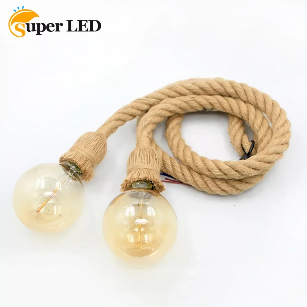 Luz de pingente de corda de cânhamo vintage retro, lâmpadas suspensas, loft criativo, estilo country, teto, E27, LED Edison, venda quente