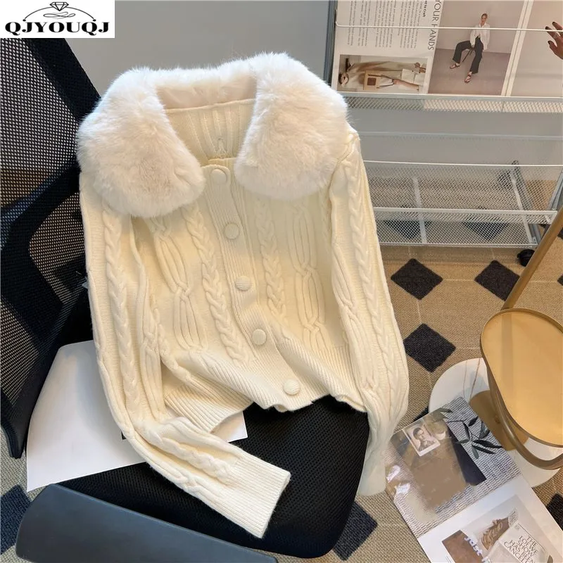 

Advanced Knitted Sweater Jacket Cardigan Women's Autumn New Style Woolen Collar Temperament Slimming Knitted Sweater