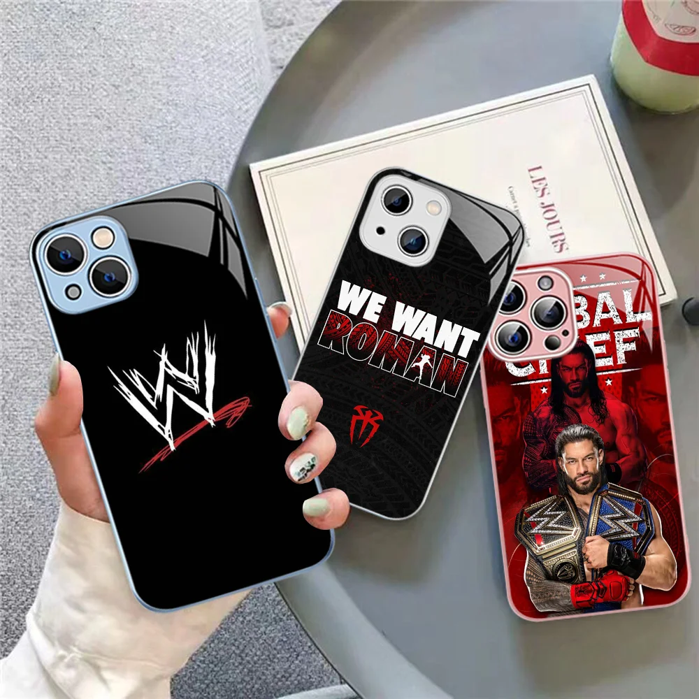 W-Wrestling Star R-Roman R-Reigns Phone Case Tempered Glass For Iphone 14 13 12 11 Pro Mini XS MAX 14Plus X XS XR Fundas