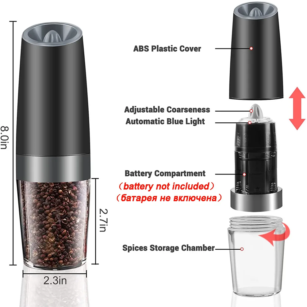 Lectric Automatic Salt and Pepper Grinder Gravity Spice Mill Adjustable Spices Grinder with LED Light Kitchen Tools Gadgets