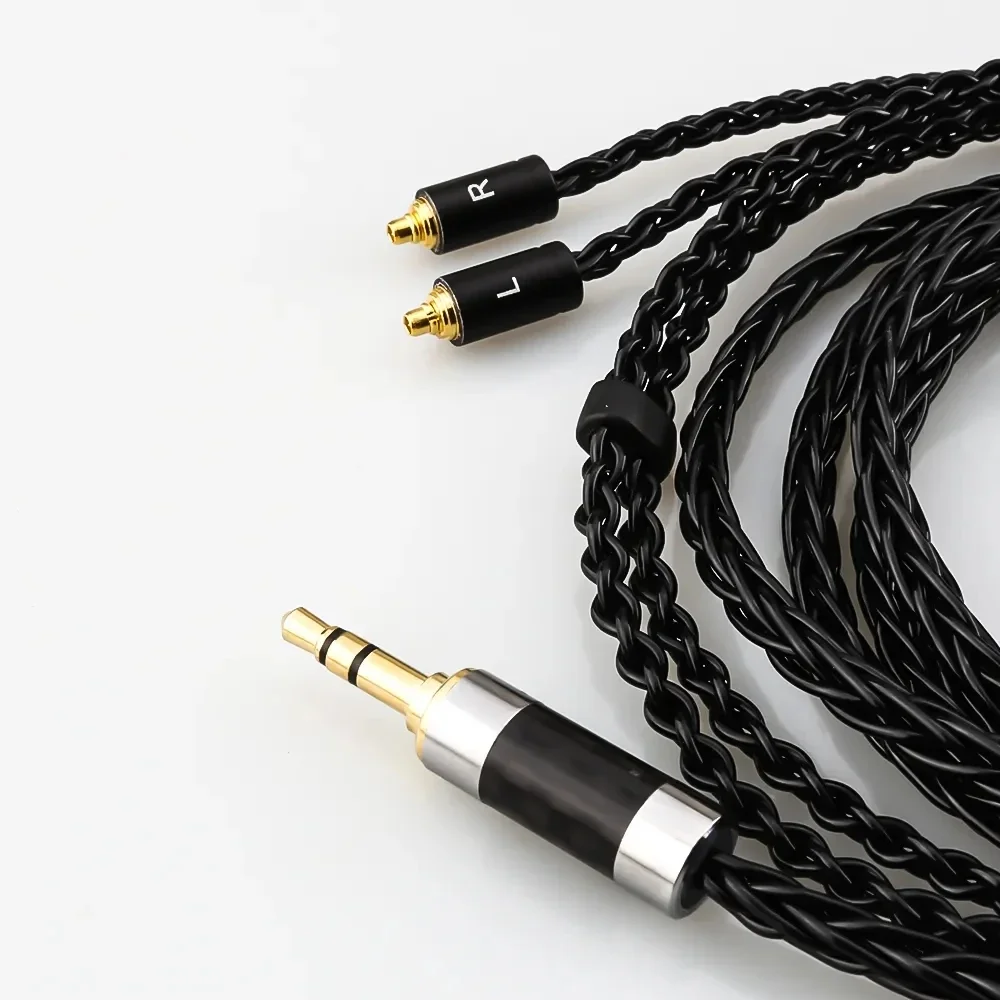 كابل سماعة أذن أسود مطلي بالفضة 8 كور 3.5 ملم 2.5 ملم 4.4 ملم XLR لكابل الصوت Sennheiser IE300 IE900 عالي الجودة