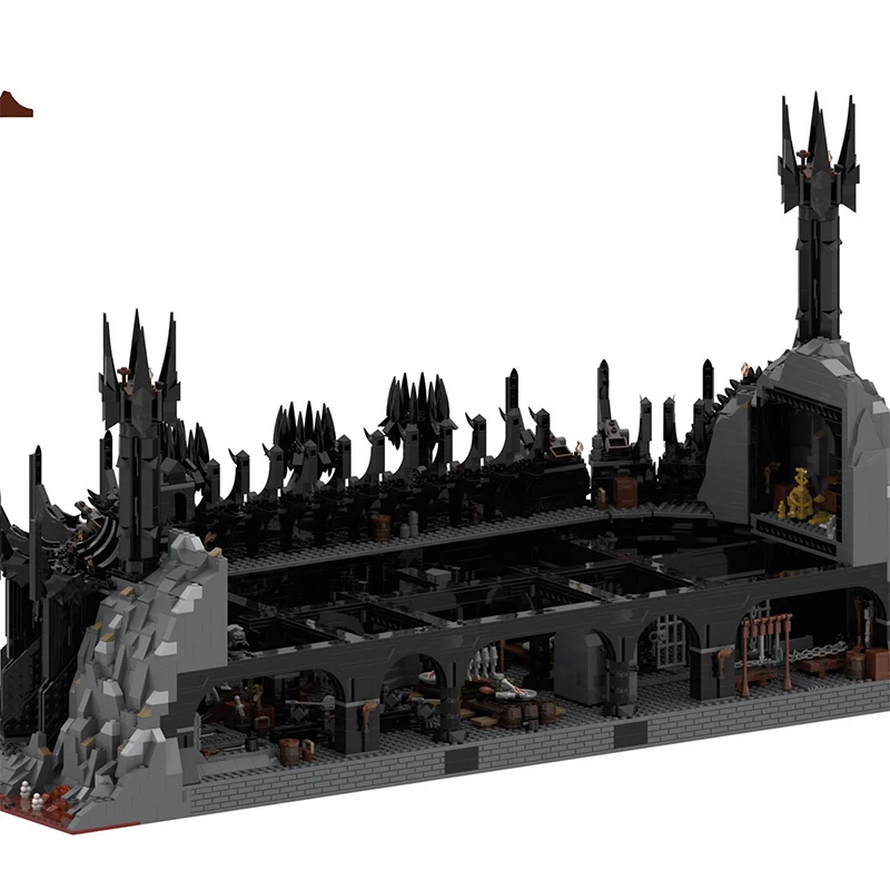 บล็อกตัวต่อซีรีส์วงแหวน UCS barad-Dur ส่วนสถาปัตยกรรม1/6กำแพงสีดำเข้มป้อมปราการเวทมนตร์ฐานอิฐของขวัญของเล่น