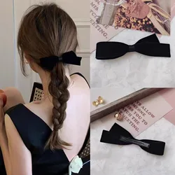 Elegante velluto nero vino fiocco tornante fermagli laterali per capelli manopole per ragazze donne bambino capelli partito accessori per il lavaggio fascia