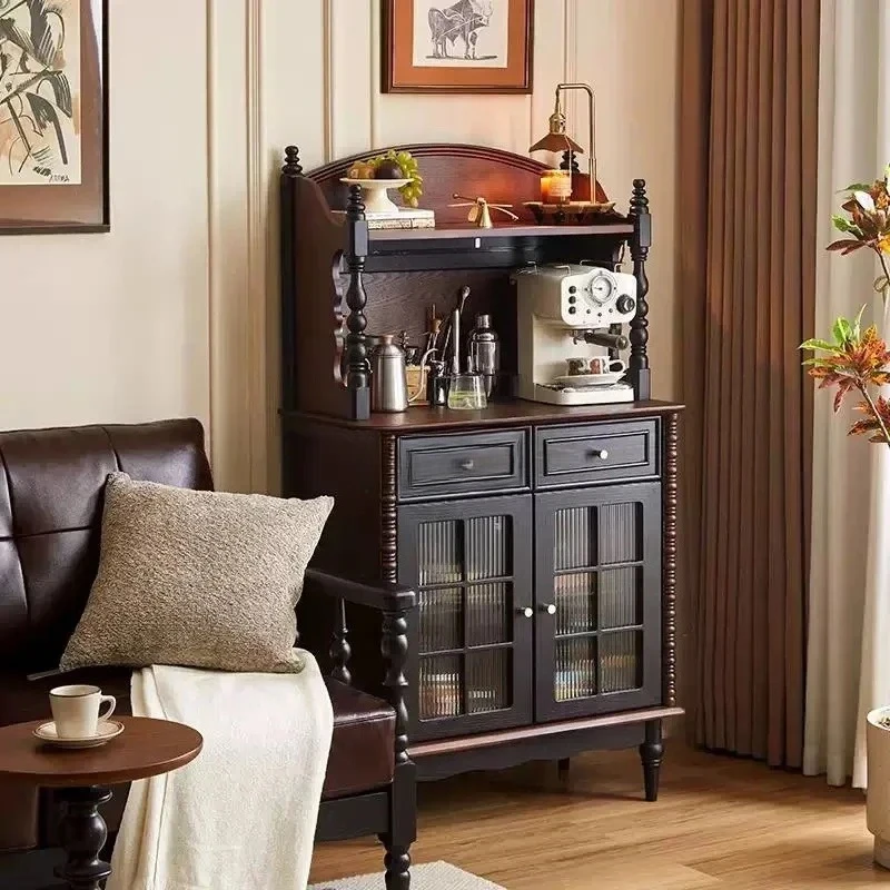 yjq retro solid wood dining side cabinet, antique living room wall integrated wine cabinet