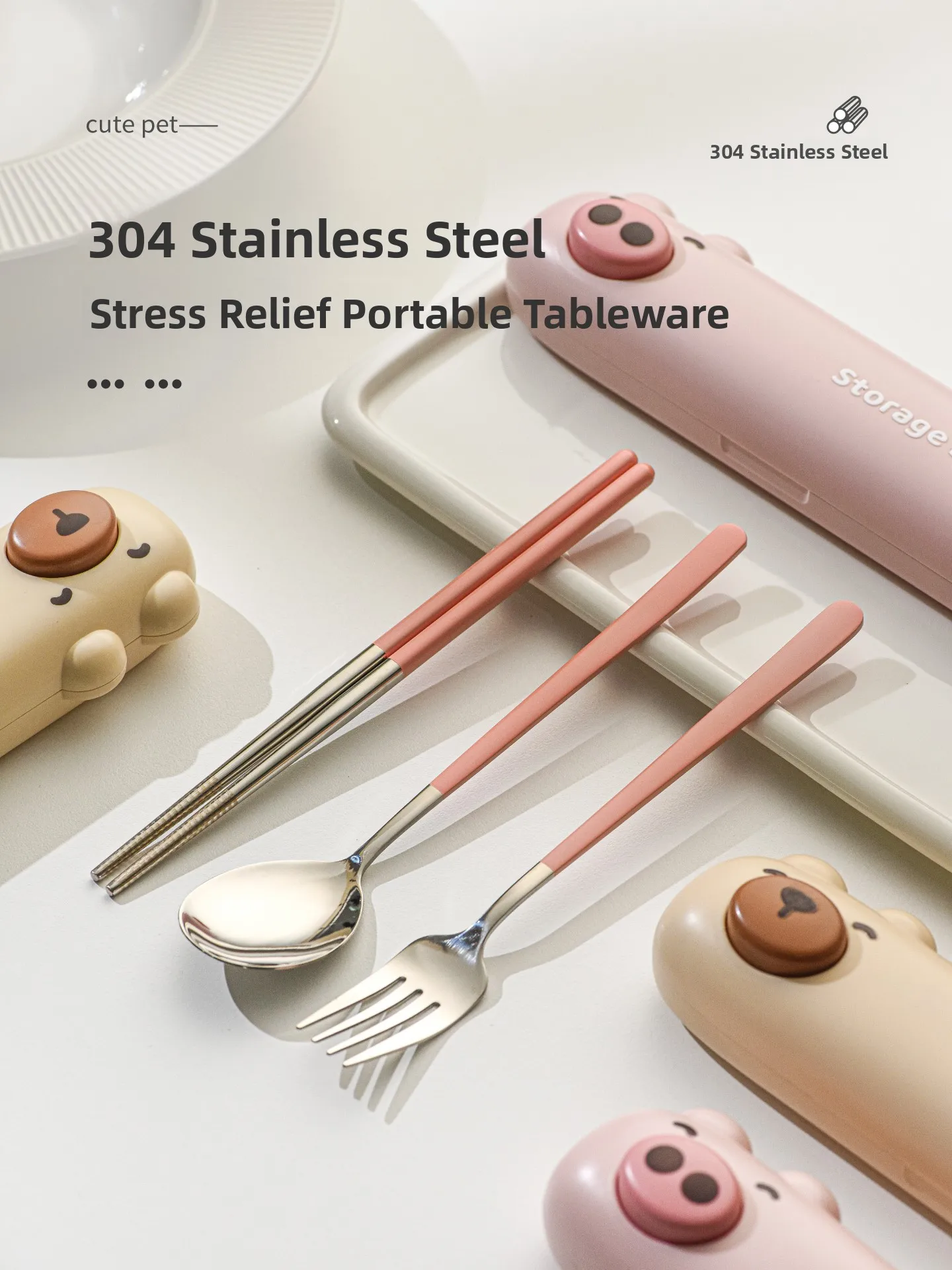 

Portable 304 Stainl Steel Chopstis Spoon Set Elementary School Students Lunchbox Personal Dedied Storage Box Dining U...