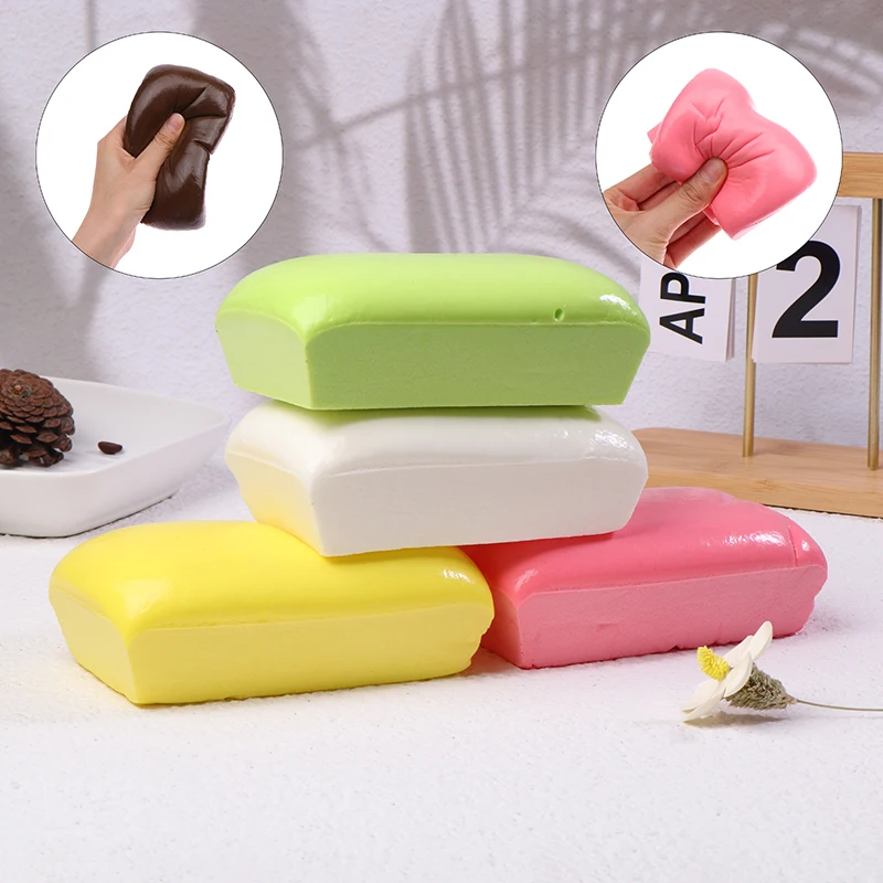 Long Slow Rebound Colorful Simulation Sticky Bread Toast  Toy Tender Soft Mousse Cake Model Toy Stress Release Relax Toy