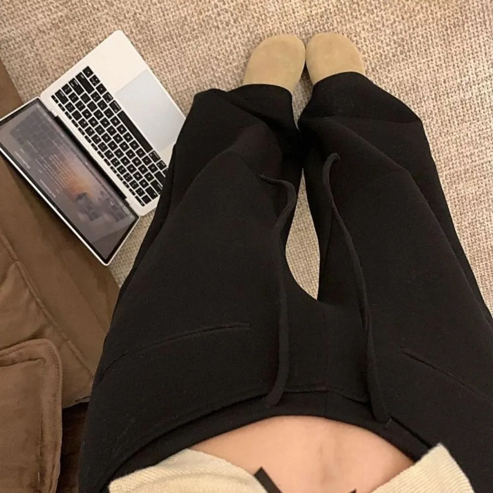 تنفس الرباط مستقيم الساق السراويل عالية الخصر فضفاض سراويل تقليدية النساء تجريب السراويل الخريف بنطال ذو قصة أرجل واسعة الشارع الشهير #4