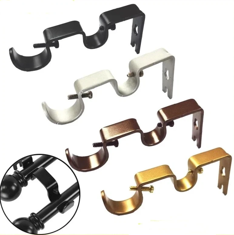 Double Curtain Rod Bracket Set Heavy Duty Rustproof Metal with Screws for Hotel Commercial Window Curtain Installation