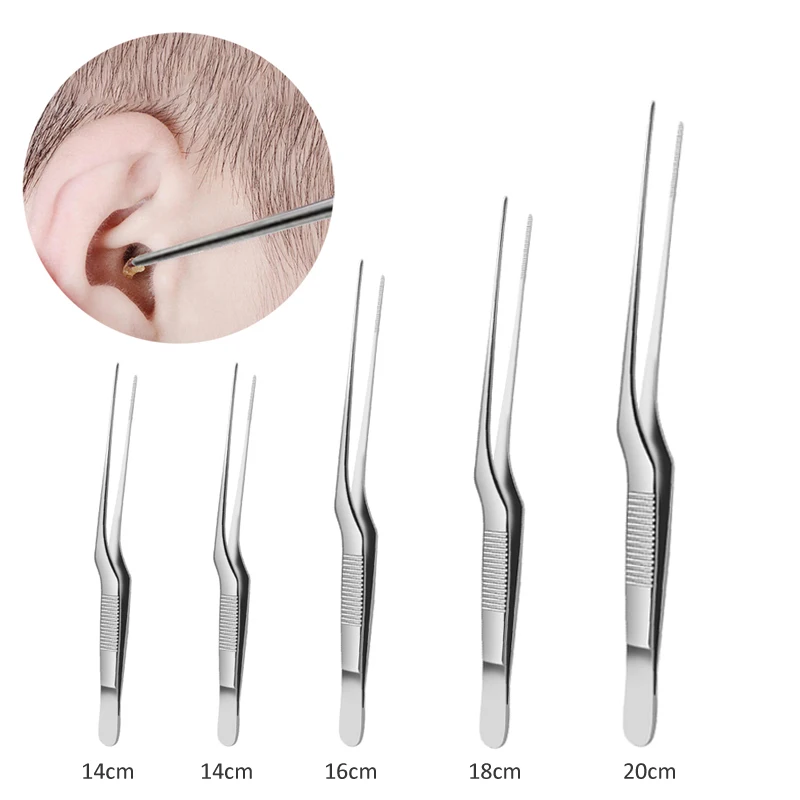 Ear Wax Earpick Medical Bayonet Forceps Angled Jewelry Clamp Clip Nasal Curved Earwax Tweezers Clip Eyelash Remover Cleaner Tool