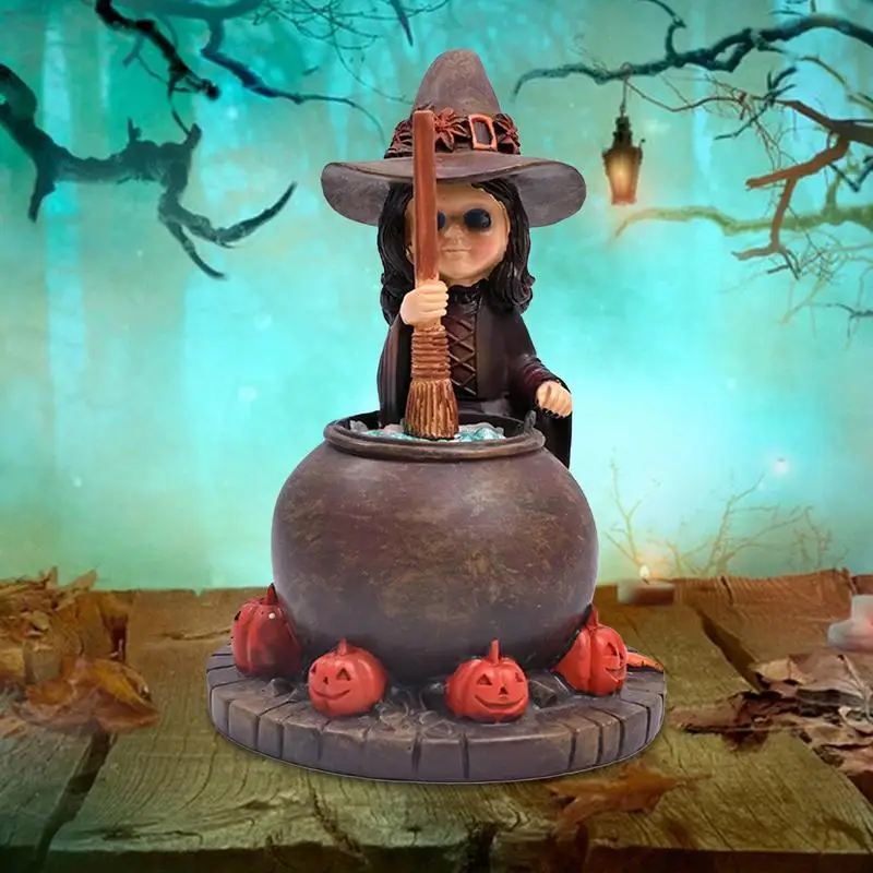 Halloween Witch Figurines Halloween Witch Fire Burn Cauldron Table Centerpieces Home Decor Halloween Witch Statue For Home Table