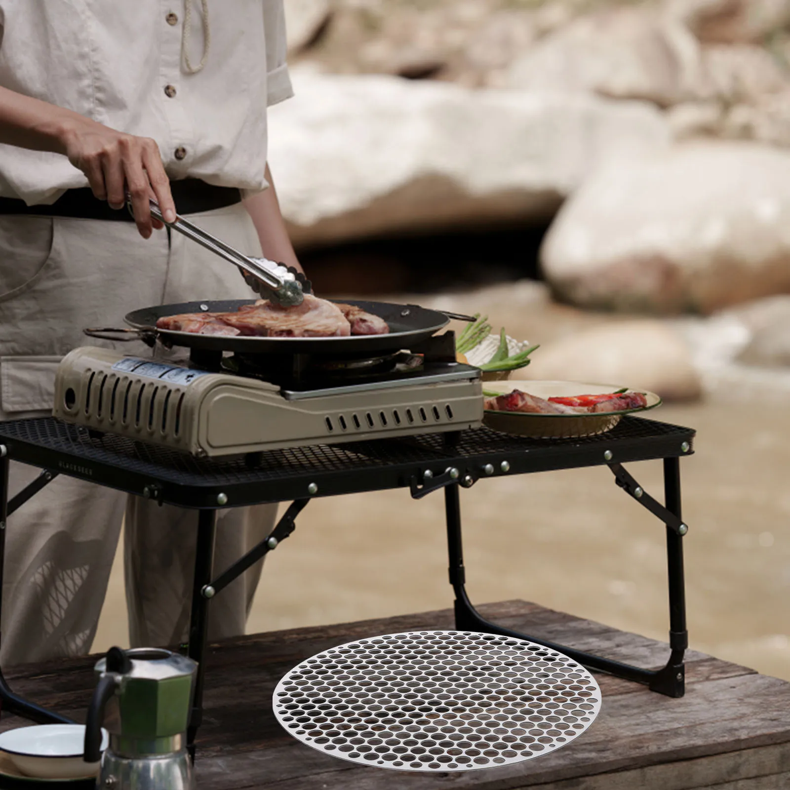 

Bbq Grilling Mesh Round Stainless Steel Grill Mat for Chicken Wings Fish Veggies No-Fall Cooking Outdoor Picnic Barbecue