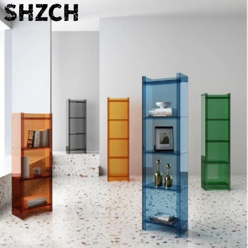 Leicht Luxuriöses Haushalts-Acryl-Bücherregal, Transparentes Kleines Bücherregal, Einfaches Bodenregal, Integrierter Wand-Aufbewahrungsorganizer-Schrank