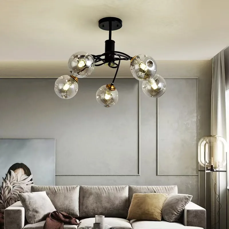 Nordic led Glass Ball Living Room Ceiling Light Simple Atmosphere Bedroom Magic Bean Dining  Chandelier