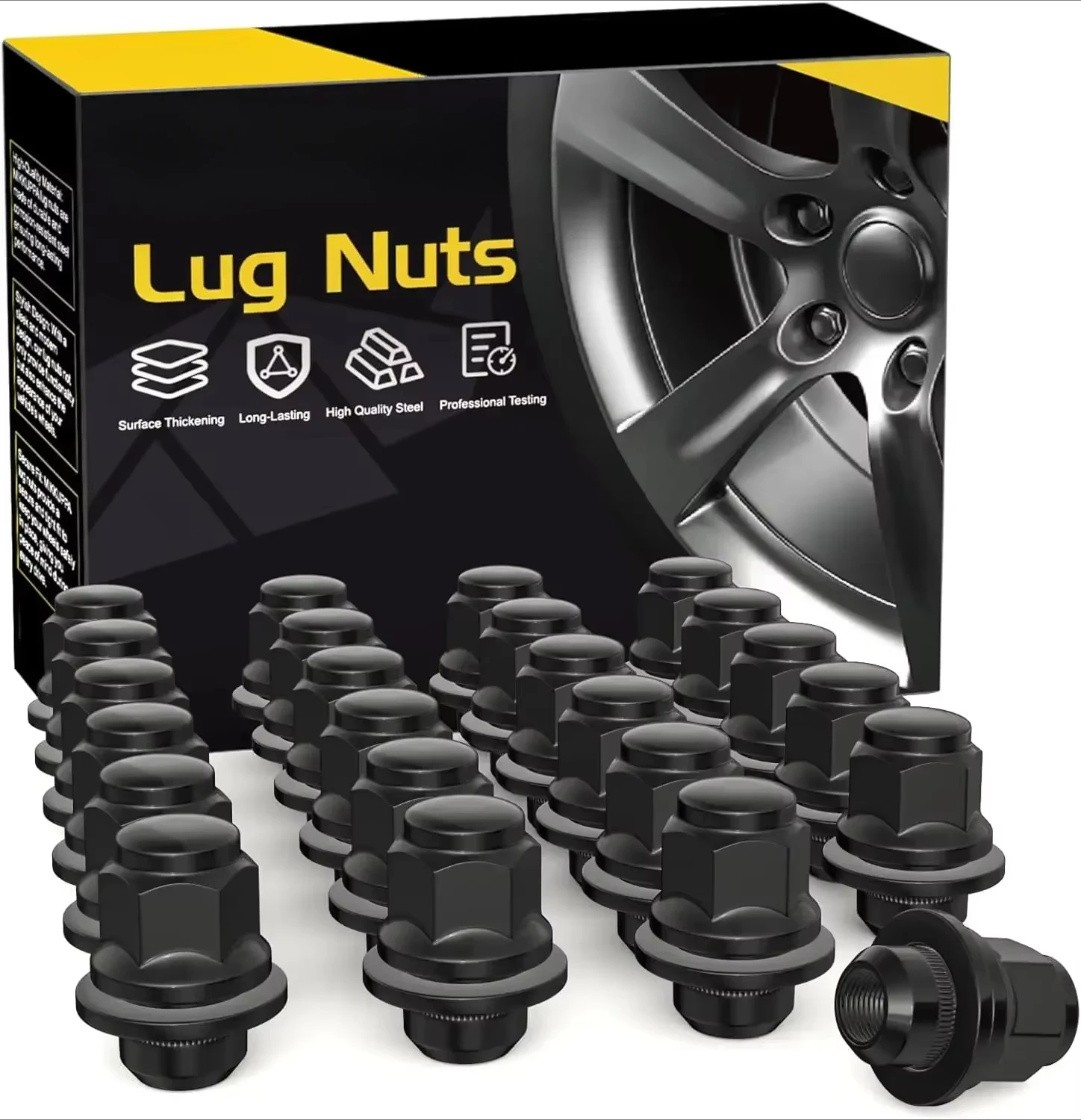 

24pcs M12x1.5 Lug Nuts Set of Hex 13/16'' (21mm) Black OEM Factory Style Mag Seat Lug Nuts Replacement for 2007-2014