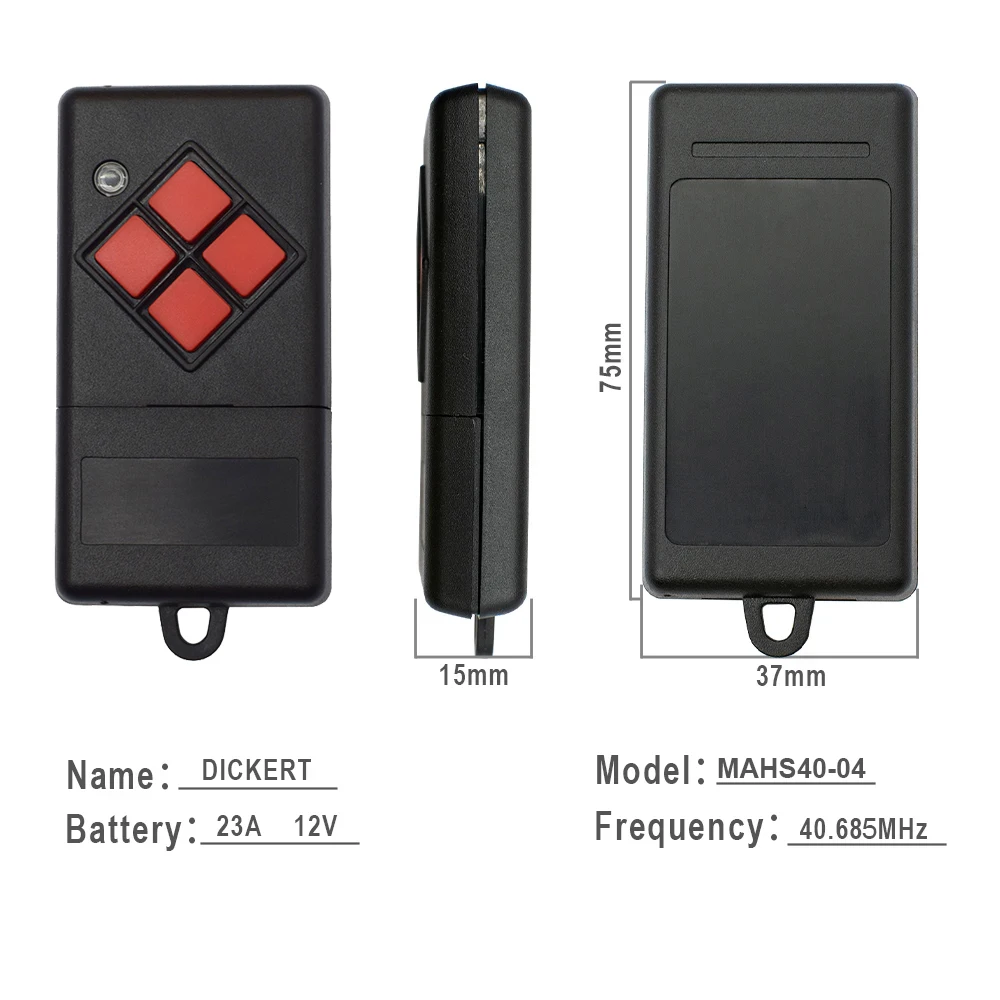 Remote Control 40 mhz DICKERT 1 Button 40.685MHz MAHS40-01MAHS40-04 Garage Door Opener Transmitter Replacement