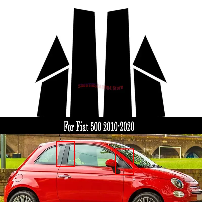 Complete 6PCS Glossy Black B & C Pillar Cover Set For Fiat 500 2010-2020 Car Door Window Column Trim Decoration Stickers