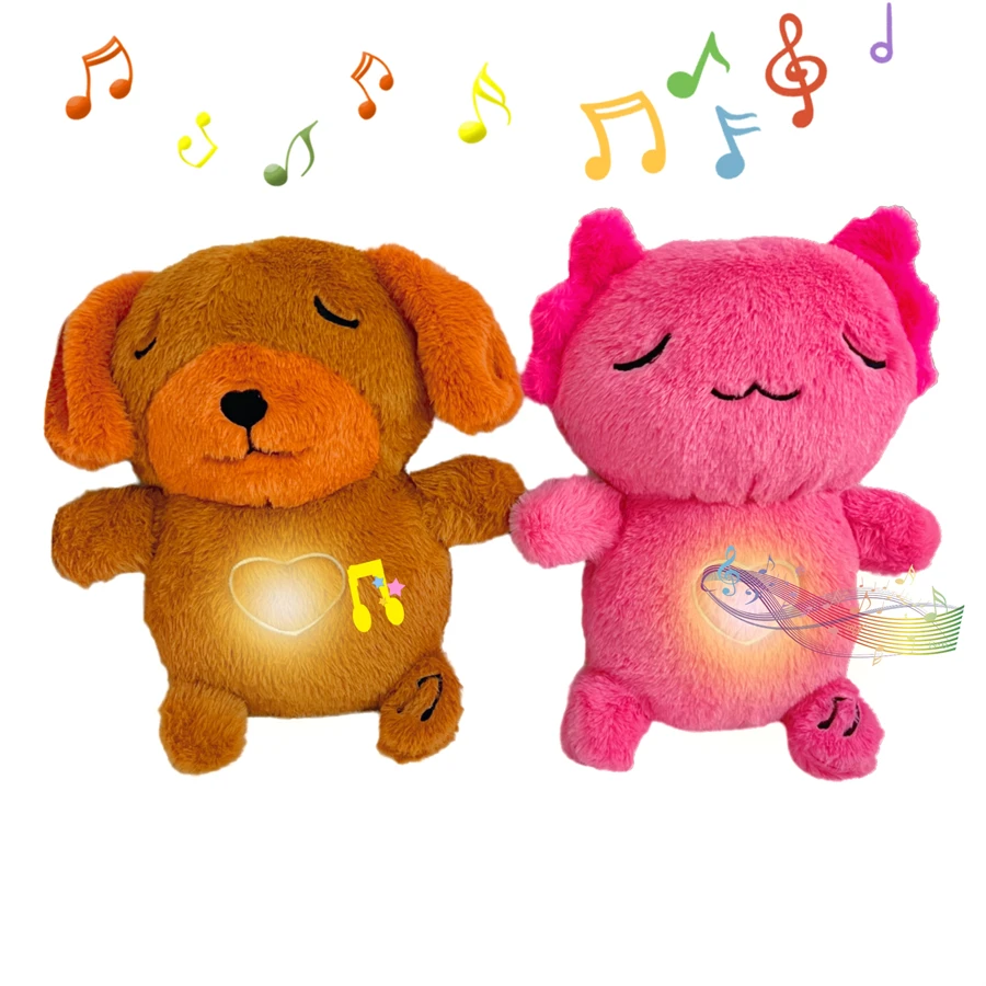 Breathing music and light-up salamander doll dog plush toy, four-speed adjustment switch, helpful for sleep and home decoration